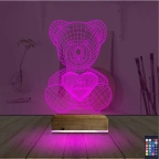 Ayıcık Kalp Seni Seviyorum 3D Lamba - Masa Gece Lambası