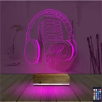 Dj Müzik Mikrofon Kulaklık 3D Lamba - Masa Gece Lambası