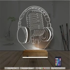Dj Müzik Mikrofon Kulaklık 3D Lamba - Masa Gece Lambası