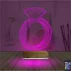 Tek Taş Yüzük Sevgiliye Hediye 3D Lamba - Masa Gece Lambası
