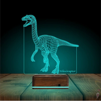 Dinozor Velociraptor 3D Lamba - Masa Gece Lambası
