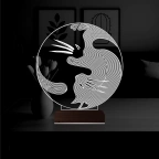 Kedi Ying Yang Denge 3D Lamba - Masa Gece Lambası