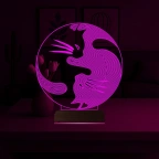 Kedi Ying Yang Denge 3D Lamba - Masa Gece Lambası