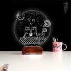 Kedi Kalp Çocuk Odası 3D Lamba - Masa Gece Lambası
