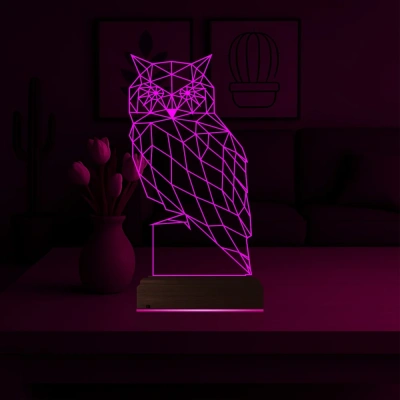 Baykuş Polygonal 3D Lamba - Masa Gece Lambası