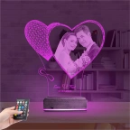 Kalp Sevgiliye Hediye Fotoğraflı 3D Lamba - Masa Gece Lambası