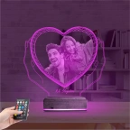 Kalp Sevgiliye Hediye Fotoğraflı 3D Lamba - Masa Gece Lambası