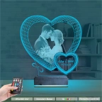 Kalp Sevgiliye Hediye Fotoğraflı 3D Lamba - Masa Gece Lambası