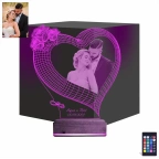 Kalp Gül Sevgiliye Hediye Fotoğraflı 3D Lamba - Masa Gece Lambası