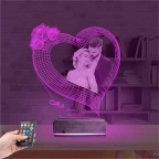 Kalp Gül Sevgiliye Hediye Fotoğraflı 3D Lamba - Masa Gece Lambası