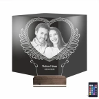 Kalp Melek Sevgiliye Hediye Fotoğraflı 3D Lamba - Masa Gece Lambası