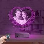 Kalp Melek Sevgiliye Hediye Fotoğraflı 3D Lamba - Masa Gece Lambası