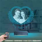 Kalp Melek Sevgiliye Hediye Fotoğraflı 3D Lamba - Masa Gece Lambası