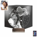 Kalp Gül Sevgiliye Hediye Fotoğraflı 3D Lamba - Masa Gece Lambası