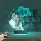 Kalp Gül Sevgiliye Hediye Fotoğraflı 3D Lamba - Masa Gece Lambası