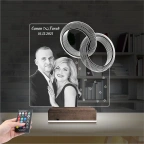 Yüzük Alyans Yıl Dönümü Fotoğraflı 3D Lamba - Masa Gece Lambası