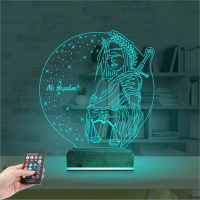 Adalet Kadın Hukuk Avukat Kişiye Özel 3D Lamba - Masa Gece Lambası