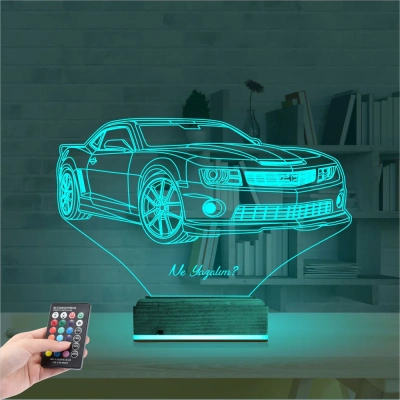 Spor Araba Camaro Kişiye Özel 3D Lamba - Masa Gece Lambası