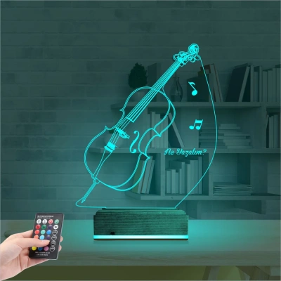 Çello Enstrüman Müzik Kişiye Özel 3D Lamba - Masa Gece Lambası