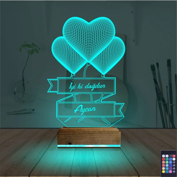 Kalp Sevgiliye Hediye Kişiye Özel 3D Lamba - Masa Gece Lambası