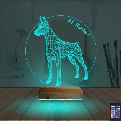 Köpek Doberman Kişiye Özel 3D Lamba - Masa Gece Lambası