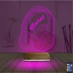 Dj Müzik Kulaklık Kişiye Özel 3D Lamba - Masa Gece Lambası