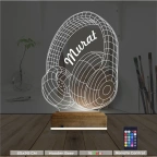 Dj Müzik Kulaklık Kişiye Özel 3D Lamba - Masa Gece Lambası