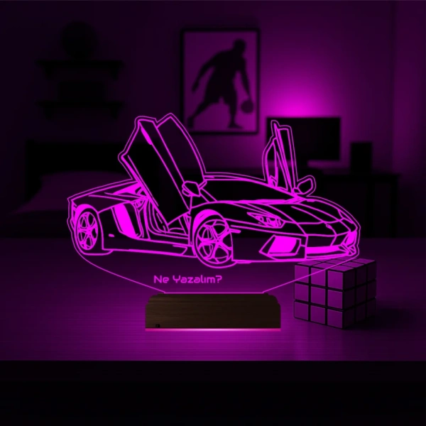 Spor Araba Lamborghini Kişiye Özel 3D Lamba - Masa Gece Lambası