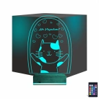 Sevimli Kedi Kalp Kişiye Özel 3D Lamba - Masa Gece Lambası