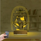Sevimli Kedi Kalp Kişiye Özel 3D Lamba - Masa Gece Lambası