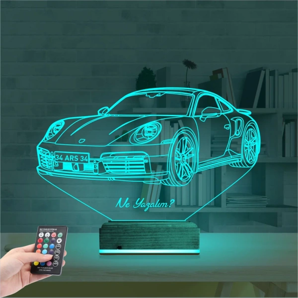 Spor Araba Phorsche Kişiye Özel 3D Lamba - Masa Gece Lambası