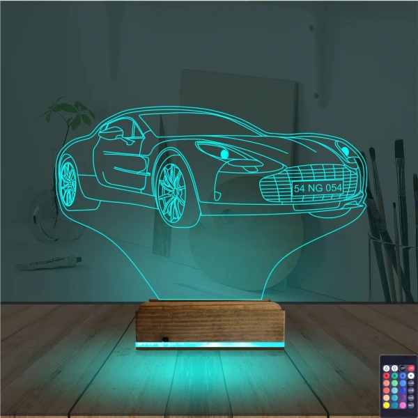 Spor Araba Aston Martin Kişiye Özel 3D Lamba - Masa Gece Lambası