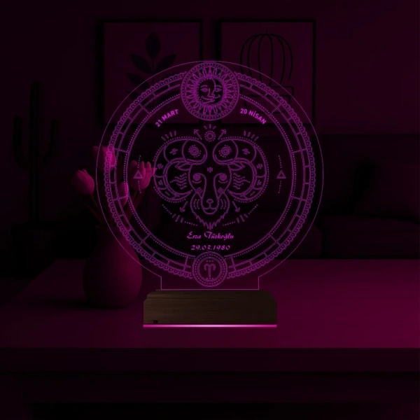 Astroloji Koç Burcu Kişiye Özel 3D Lamba - Masa Gece Lambası