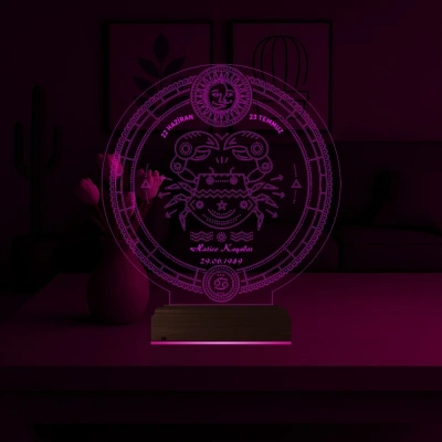 Astroloji Yengeç Burcu Kişiye Özel 3D Lamba - Masa Gece Lambası