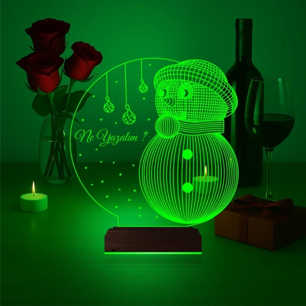 Kardan Adam Yılbaşı Hediyesi Kişiye Özel 3D Lamba - Masa Gece Lambası
