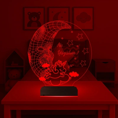 Ay Dede Unicorn Çocuk Odası Kişiye Özel 3D Lamba - Masa Gece Lambası