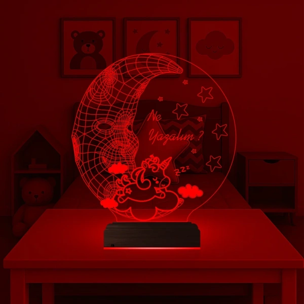 Ay Dede Unicorn Çocuk Odası Kişiye Özel 3D Lamba - Masa Gece Lambası
