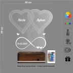 2 Kalp Sonsuzluk Sevgiliye Hediye Kişiye Özel 3D Lamba - Masa Gece Lambası