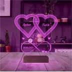 2 Kalp Sonsuzluk Sevgiliye Hediye Kişiye Özel 3D Lamba - Masa Gece Lambası