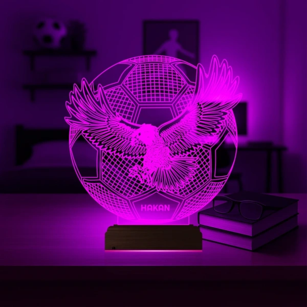Kartal Futbol Topu Taraftar Kara Kartal Kişiye Özel 3D Lamba - Masa Gece Lambası