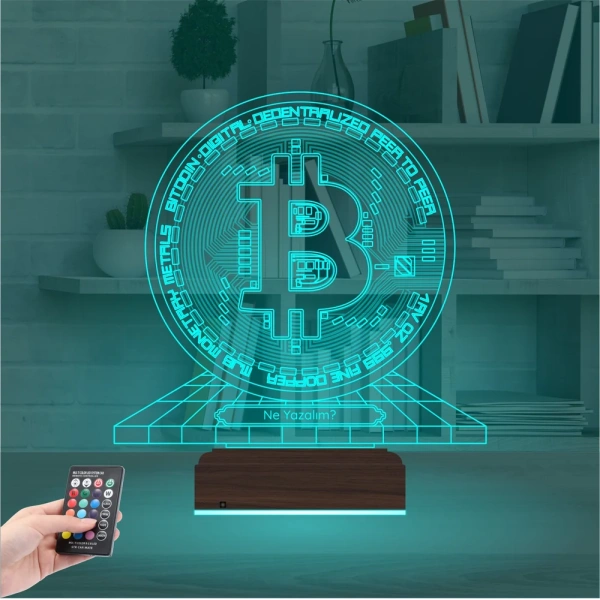 Bitcoin Kripto Para BTC Kişiye Özel 3D Lamba - Masa Gece Lambası