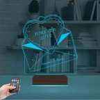 Sevgiliye Hediye Kalp Zarf Kişiye Özel 3D Lamba - Masa Gece Lambası