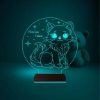 Çocuk Odası Hediye Kedi Kedicik Tasarım Kişiye Özel 3D Lamba - Masa Gece Lambası