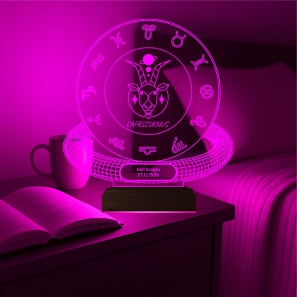 Oğlak Burcu Capricornus Astroloji Doğum Günü Hediyesi Kişiye Özel 3D Lamba - Masa Gece Lambası